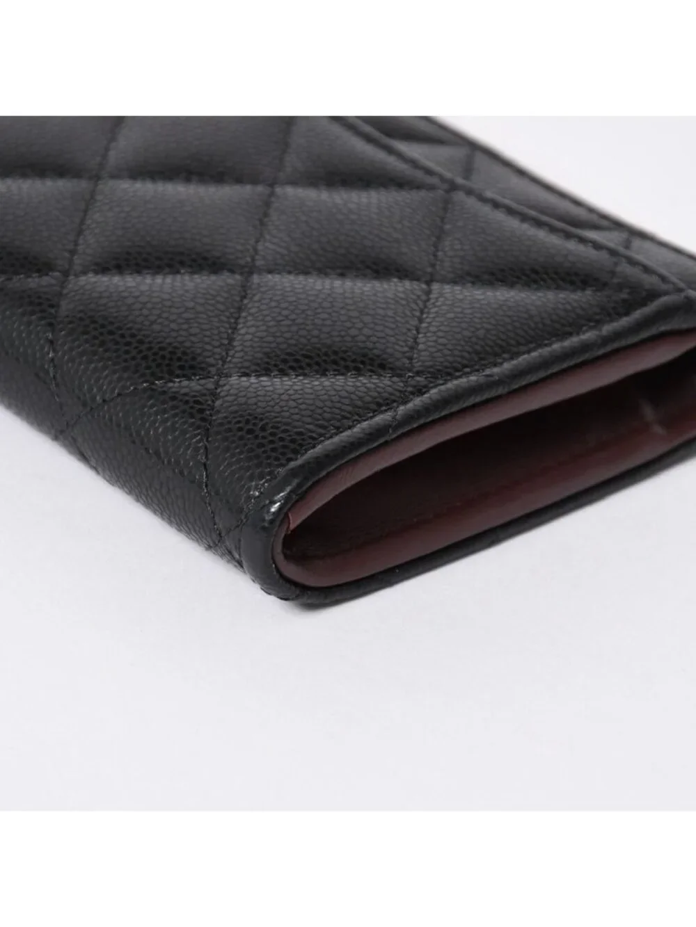 Chanel Quilted Compact Wallet Coin Purse Caviar Leather Black Gold